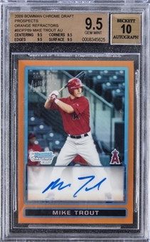 2009 Bowman Chrome Draft Prospects #BDPP89 Mike Trout (Orange Refractor) Signed Rookie Card (#18/25) – BGS GEM MINT 9.5/BGS 10